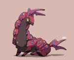  animal_focus bug commentary_request himurohiromu horns looking_down no_humans open_mouth pink_background pokemon pokemon_(creature) scolipede solo yellow_eyes 