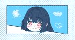  1girl artist_request black_hair blue_theme blush chinese_commentary closed_mouth commentary_request head_on_table heart heart-shaped_pupils long_hair looking_at_viewer original symbol-shaped_pupils upper_body 