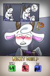  absurd_res anthro antlers blush border clothed clothing comic deerkid dialogue digital_media_(artwork) embarrassed english_text fur hi_res horn male mall photo_booth shaking shivering simple_background speech_bubble surprised_expression text white_body white_fur 
