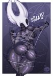  2023 anthro arthropod black_body blowup_background border breasts butt ehidney_(artist) entangled female genitals hi_res hollow_knight hornet_(hollow_knight) nude portrait pussy rear_view side_boob simple_background solo team_cherry three-quarter_portrait white_border 