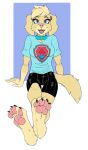  2023 anthro bottomwear breasts canid canine canis claws clothed clothing collar domestic_dog ears_down ella_(paw_patrol) fangs feet female foot_focus front_view fur hair looking_at_viewer mammal marcushunter open_mouth paw_patrol paws pivoted_ears shirt shorts sitting smile smiling_at_viewer solo teeth toe_claws tongue topwear wide_eyed 