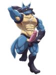  3_toes 5_fingers abs anthro arm_tuft armpit_hair arvie balls biceps big_balls big_penis black_balls blue_body blue_fur body_hair chest_tuft feet fingers fist forearm_muscles fur generation_4_pokemon genitals glans hand_on_head hi_res long_ears looking_at_viewer lucario male mouth_closed muscular muscular_male navel nintendo pecs penis pink_penis pokemon pokemon_(species) quads red_eyes simple_background smile smiling_at_viewer solo spikes tail tail_tuft teeth toes triceps tuft urethra white_background yellow_body 