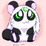  1:1 alternate_species black_body black_fur blue_line_art blush cricetid digital_media_(artwork) fan_character female feral fur fur_markings green_eyes hair hamster hamtaro_(series) lunarpanda8686 mammal markings mika_(lunarpanda8686) pink_nose rodent round_ears simple_background sitting smile solo tail whiskers white_body white_fur white_hair 