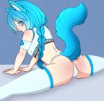  blue_hair clothing cute_eyes eveleer felid feline female flexible hair humanoid legwear lingerie mammal pale_skin presenting solo_focus splits spread_legs spreading stockings thigh_highs 