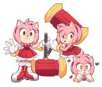  +_+ 1girl amy_rose animal_ears animal_nose artist_name bare_shoulders blush bracelet collared_dress dress eyelashes full_body furry furry_female gloves gold_bracelet green_eyes hairband hammer hand_up hands_up heart hedgehog_ears hedgehog_girl highres holding holding_hammer holding_weapon jewelry kiioki11 looking_at_viewer looking_to_the_side open_mouth piko_piko_hammer pink_fur red_dress red_hairband simple_background sleeveless sleeveless_dress smile solo sonic_(series) standing star_(symbol) teeth upper_body weapon white_background white_gloves 