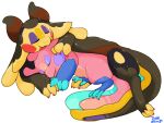  absurd_res amphibian anthro axolotl claws_out cuddling digital_media_(artwork) double_slime duo embrace eyes_closed gadial_(urshi) gills goo_creature hi_res jellybean_(double_slime) lying male male/male marine mole_salamander monster nude paws salamander_(amphibian) simple_background smile 