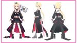  1girl amakomo_linon black_bow black_shirt black_skirt blonde_hair blue_eyes bow braid flag low_twintails multicolored_hair ohara_tometa reference_sheet shirt skirt twintails vee_(vtuber) 