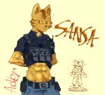  abs adler701 anthro armor athletic bell bell_collar belt clothing collar domestic_cat felid feline felis low_hanging_pants male mammal my_hero_academia police_officer police_uniform pouches sansa_tamakawa scar signature silly simple_background simple_eyes sketch solo uniform walkie-talkie 