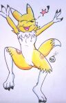  aged_down anthro bandai_namco canid canine digimon digimon_(species) female flat_chested fox genitals hi_res jumping mammal nude open_mouth pussy reddragonkan renamon solo 