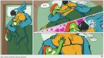  &lt;3 2023 anthro avian bedding blanket breath_of_the_wild bulge comic covering cuddling dialogue duo hi_res kass_(tloz) lizard male male/male nintendo nude nuzzling pecs reptile rito scalie size_difference speech_bubble speence speence_(artist) tail the_legend_of_zelda 
