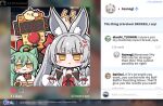  2girls ahoge akashi_(azur_lane) anger_vein animal_ear_fluff animal_ears asanagi_(azur_lane) azur_lane black_sailor_collar blunt_bangs blurry blurry_background blush_stickers bow box braid breasts breasts_apart chibi cleavage_cutout closed_mouth clothing_cutout commentary copyright_name covered_navel english_commentary english_text gift gift_box green_hair grey_hair hair_bow hair_intakes hair_ornament hair_ribbon hairclip hands_up highres holding holding_gift long_hair long_sleeves looking_at_viewer low_twin_braids multiple_girls no_nose official_art pout red_bow ribbon sailor_collar short_eyebrows sleeves_past_fingers sleeves_past_wrists thick_eyebrows twin_braids wide_sleeves yellow_eyes 