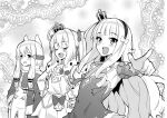  3girls ahoge animal_ears azur_lane azur_lane:_queen&#039;s_orders batsu crown dog_ears dress elbow_gloves gloves greyscale monochrome multiple_girls official_art queen_elizabeth_(azur_lane) second-party_source upper_body valiant_(azur_lane) warspite_(azur_lane) 