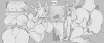  all_fours anthro antlers anus bell bell_collar big_breasts big_butt bodily_fluids breasts butt clothed clothing collar deer female fingers genitals greyscale hair hair_over_eye hi_res hooved_fingers hooves horn huge_breasts human_to_anthro kneeling lactating mammal milk monochrome new_world_deer nipples one_eye_obstructed partially_clothed pussy reindeer sketch solo species_transformation tongue tongue_out transformation watsup 
