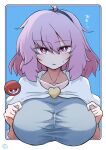  1girl ahoge blue_shirt breasts bright_pupils capelet collarbone commentary_request cropped_torso hairband heart highres komeiji_satori large_breasts light_blush looking_at_viewer medium_hair parted_lips pink_eyes scavia10 shirt solo straight-on third_eye touhou upper_body white_pupils 