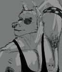  2021 acidwuff anthro armpit_hair body_hair bust_portrait canid cheek_tuft clothed clothing dated ear_piercing ear_stud eyewear facial_piercing facial_tuft glasses hi_res industrial_piercing lip_piercing lip_ring male mammal monochrome mouth_closed multiple_piercings muscular muscular_anthro muscular_male nose_piercing nose_ring piercing portrait pose ring_piercing round_glasses septum_piercing septum_ring signature simple_background solo tuft wearing_glasses 