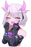  :d black_bodysuit bob_cut bodysuit breasts detached_horns g_tsurius gradient_hair hair_intakes headphones highres holographic_horns huge_breasts indie_virtual_youtuber medium_hair motherv3 multicolored_hair neon_trim pink_horns smile virtual_youtuber 