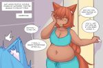  animal_humanoid belly big_breasts blue_hair breasts canid canid_humanoid canine canine_humanoid cat_humanoid cleavage clothed clothing dialogue duo felid felid_humanoid feline feline_humanoid female fox_humanoid hair humanoid inner_monologue mammal mammal_humanoid myu_(pixiveo) navel one_eye_closed open_mouth orange_eyes orange_hair overweight overweight_female overweight_humanoid pixiveo speech_bubble standing tail text thick_thighs zina_(pixiveo) 