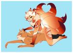  9_tails absurd_res ahegao anthro bodily_fluids canid canine esaeon fox fur genital_fluids head_grab hi_res leaking_precum looking_pleasured lying male male/male mammal multi_tail on_front orange_body orange_fur pinning_arms precum tail the_gentleman unknown_artist 