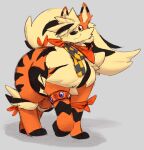  2023 arcanine arlean_(raster_dreams) chest_tuft ears_up feral generation_1_pokemon hi_res male nintendo orange_body orange_eyes pokemon pokemon_(species) raster_dreams scarf solo solo_focus standing thick_thighs tuft 