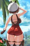  1girl ass ass_focus atelier_(series) atelier_ryza atelier_ryza_3 brown_hair canadiananiguy hat highres huge_ass red_shorts short_hair short_shorts shorts solo thick_thighs thighhighs thighs 
