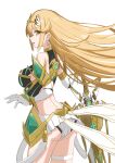  1girl absurdres aotsuba bare_shoulders blonde_hair blush cowboy_shot earrings elbow_gloves gloves highres jewelry long_hair microskirt miniskirt mythra_(xenoblade) panties profile skirt solo sword thigh_strap tiara underwear weapon white_background white_gloves xenoblade_chronicles_(series) xenoblade_chronicles_2 yellow_eyes 