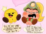  &lt;3 absurd_res bed bedroom_eyes big_pussy black_eyes blonde_hair blush bodily_fluids clitoris cross-popping_vein duo english_text exclamation_point female furniture genital_fluids genitals goomba goombella hair hi_res lying mario_and_luigi_(series) mario_bros narrowed_eyes necktie nintendo nude on_back open_mouth ota_(artist) paper_mario pillow plump_labia ponytail profanity pussy pussy_juice question_mark seductive snaggle_tooth speech_bubble star_sprite starlow tan_body text yellow_body 