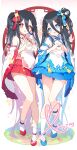  &lt;key&gt;_(blue_archive) 2girls absurdly_long_hair alternate_costume apple_caramel aris_(blue_archive) bare_shoulders black_hair blue_archive blue_eyes blue_footwear blue_ribbon blue_skirt chinese_clothes full_body hair_between_eyes hair_ribbon heart heart_hands highres long_hair miniskirt multiple_girls one_side_up open_mouth pleated_skirt red_eyes red_footwear red_ribbon red_skirt ribbon skirt socks teeth upper_teeth_only very_long_hair white_socks 