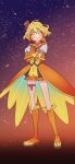  1girl blonde_hair blush boots commentary cosplay crossover cure_pine cure_wing cure_wing_(cosplay) earrings elbow_gloves eyelashes fpminnie1 fresh_precure! gloves gradient_background hair_ornament happy hat highres hirogaru_sky!_precure in-franchise_crossover jewelry knee_boots looking_at_viewer magical_girl mini_hat orange_footwear orange_gloves precure puffy_short_sleeves puffy_sleeves short_hair short_sleeves sketch smile solo standing symbol-only_commentary yamabuki_inori yellow_eyes 