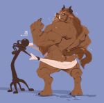  absurd_res animate_inanimate anthro back_muscles beast_(disney) beauty_and_the_beast big_arms big_hands blue_eyes brown_body brown_fur bubble butt claws digital_media_(artwork) digitigrade disney drying fur ginkko hi_res horn hybrid looking_at_viewer looking_back looking_back_at_viewer male mammal monotone_background monster muscular muscular_arms muscular_legs solo sparkles towel tusks water watermark wet 