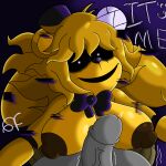  all_fours animatronic anthro bear big_breasts blonde_hair bomba_world12 bow_tie breasts clothing faceless_character faceless_male female first_person_view five_nights_at_freddy&#039;s fur golden_freddy_(fnaf) golden_fredina_(cally3d) hair hat headgear headwear hi_res looking_at_viewer machine male male/female mammal robot scottgames top_hat yellow_body yellow_fur 