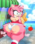 absurd_res amy_rose anthro ass_clapping big_butt butt cellulite clothing dress eulipotyphlan female groceries hedgehog hi_res mammal onomatopoeia panties pink_body sega short_stack solo sonic_the_hedgehog_(series) sound_effects tenjosan text thick_thighs unaware underwear wide_hips 
