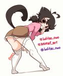  animal_ears animal_humanoid bent_over bottomwear butt clothed clothing digital_media_(artwork) diives female finger_in_mouth footwear hair hi_res humanoid legwear looking_at_viewer looking_back panties rear_view simple_background skirt socks solo sweater tail thigh_highs thigh_socks topwear underwear white_background 