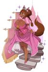  absurd_res anthro big_breasts breasts brown_body brown_fur brown_hair canid canine cleavage clothed clothing clothing_lift dress dress_lift female fur hair hi_res lightsource mammal solo 