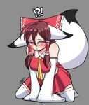  absurd_res accessory alternate_species animal_humanoid big_breasts blush bow_ribbon breasts brown_hair canid canid_humanoid canine canine_humanoid clothing female fox_humanoid hair hair_accessory hair_bow hair_ribbon hi_res humanoid looking_away mammal mammal_humanoid red_eyes reimu_hakurei ribbons side_boob signature simple_background solo tail text thick_thighs touhou zedrin 