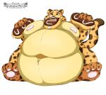  anthro belly benjamin_clawhauser big_belly butt cheetah digital_media_(artwork) disney english_text feeding felid feline fur hi_res hyper hyper_belly inflation male mammal morbidly_obese morbidly_obese_anthro neo_geppetto nipples obese obese_anthro overweight overweight_anthro overweight_male simple_background solo spots spotted_body text thick_thighs weight_gain wide_hips zootopia 