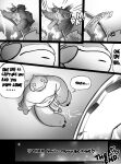  2023 absurd_res alien anthro anthrofied bodily_fluids breaking_restraints comic cum cum_on_ground disney duo english_text erection experiment_(lilo_and_stitch) gantu genital_fluids genitals hi_res high-angle_view himbo_stitch kamudragon lilo_and_stitch male male/male marine monochrome moobs onomatopoeia overweight overweight_male penis sitting size_difference smile sound_effects spiked_penis spikes spikes_(anatomy) stitch_(lilo_and_stitch) text 