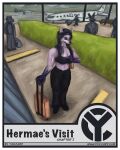  airport airport_security anthro athletic big_breasts breasts canid canine clothed clothing comic cover cover_art cover_page digital_media_(artwork) english_text female hair hermae_yiffcorp hi_res intersex mammal muscular portrait solo text yiffcorp yiffcorp_oc 