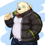  absurd_res anthro bear belly cigarette clothing eyebrows eyewear fur glasses hi_res jacket leib_(tas) lifewonders male mammal overweight polar_bear ruoain smoking solo thick_eyebrows tokyo_afterschool_summoners topwear ursine white_body white_fur 