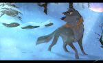  2017 absurd_res balto balto_(film) bandanna black_bars black_nose blizzard_(weather) brown_body brown_eyes brown_fur brown_tail canid canine canis dat1wolf domestic_dog feral full-length_portrait fur hi_res husky hybrid kerchief male mammal nordic_sled_dog orange_bandanna orange_kerchief portrait quadruped signature snow solo spitz tail universal_studios wolf wolfdog yellow_sclera 