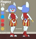  absurd_res afro anthro blue_eyes blue_hair blue_tail bow_tie breasts buckteeth character_name clothed clothing clown clown_costume clown_makeup clown_nose color_swatch curled_hair digital_drawing_(artwork) digital_media_(artwork) female flat_colors flopsy_(sleepysheepy17) fur hair hands_on_hips hi_res lagomorph leotard leporid mammal model_sheet plantigrade rabbit red_clothing red_leotard scut_tail short_tail sleepysheepy17 solo standing tail teeth text white_body white_fur white_text yellow_bow_tie 