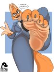  2023 4_fingers 4_toes anthro canid canine claws clothing dialogue diane_foxington digital_media_(artwork) dreamworks english_text eyebrows eyewear feet female fingers foot_fetish foot_focus fox glasses hi_res humanoid_feet looking_at_viewer mammal plantigrade soles solo text the_bad_guys toe_claws toes zp92 
