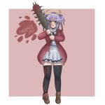  angel blood blood_on_clothes blood_on_face blood_on_weapon blush bokusatsu_tenshi_dokuro-chan clip_studio_paint_(medium) club_(weapon) dated green_eyes grozako halo highres holding holding_weapon jacket kanabou mitsukai_dokuro open_clothes open_jacket purple_hair red_jacket spiked_bat watermark weapon 