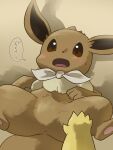  ambiguous_gender anus blush bodily_fluids brown_body brown_fur dialogue disembodied_hand duo eevee featureless_crotch female_(lore) feral fur generation_1_pokemon hakkentai_pkdn hi_res japanese_text looking_at_another looking_at_viewer lying mostly_nude nintendo offscreen_character on_back pikachu pmd:_discovery_team_of_stars_and_souls pokemon pokemon_(species) pokemon_mystery_dungeon scarf scarf_only simple_background solo_focus spread_legs spreading sweat text yellow_body yellow_fur 