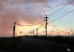  absurdres bird cloud commentary highres no_humans original outdoors road rune_xiao scenery signature sky sunset utility_pole 