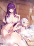  ! 2girls anger_vein ass babydoll blurry blurry_background book bottle breasts elf english_commentary english_text fern_(sousou_no_frieren) frieren green_eyes holding holding_bottle kneeling large_breasts light_censor light_particles lingerie long_hair lying medium_breasts mitsu_(mitsu_art) multiple_girls on_side panties parted_lips pointy_ears pouring_onto_another purple_eyes purple_hair skindentation sousou_no_frieren speech_bubble spoken_anger_vein thighhighs thighs torn_clothes twintails underwear very_long_hair white_babydoll white_hair white_panties white_thighhighs 