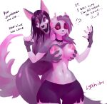  2023 anthro biped bone breast_grab breasts canid canid_demon demon digital_media_(artwork) duo english_text female female/female genitals hand_on_breast hellhound helluva_boss hi_res loona_(helluva_boss) lyahim malo mammal nipples pussy scp-1471 scp-1471-a scp_foundation simple_background skull skull_head text white_background wide_eyed 