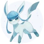  alopias closed_mouth commentary_request english_commentary full_body glaceon green_eyes looking_at_viewer mixed-language_commentary no_humans pokemon pokemon_(creature) smile solo sparkle watermark white_background 