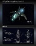  3d commentary concept_art english_text eve_online flying frigate_(eve_online) gallente_federation_(eve_online) glowing highres military_vehicle multiple_views no_humans original outdoors science_fiction sky space spacecraft star_(sky) starry_sky tech_2_ship_(eve_online) thrusters toneloperu vehicle_focus 