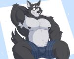  &lt;3 2023 abs abstract_background absurd_res adastra adastra_(series) amicus_(adastra) anthro areola armpit_tuft barazoku biceps big_pecs black_body black_ears black_fur black_nose black_tail blue_background blue_eyes boxers_(clothing) boxers_only canid canine canis clothed clothing detailed echo_project eyebrows fangs fluffy fluffy_tail fur hand_behind_head happy hi_res isaacyote_(artist) long_tail looking_away looking_down male mammal manly multicolored_body multicolored_ears multicolored_fur muscular navel nervous nervous_smile nipples o_o overbite overbite_fang pecs portrait pupils raised_arm raised_eyebrows shadow sharp_teeth simple_background sitting small_pupils smile solo sparkles spread_legs spreading tail teeth thick_thighs toony topless triceps underwear underwear_only wavy_mouth white_background white_body white_ears white_fur wide_eyed wolf 