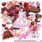  1girl alternate_costume animal_ears black_hair blue_hair chocolate chocolate_making commentary copyright_name dress english_commentary food full_body game_cg heart kijin_seija kijin_seija_(rebellious_maid) looking_at_viewer maid maid_headdress mallet mini_person minigirl multicolored_hair open_mouth pink_dress rabbit_ears red_eyes red_hair rotte_(1109) short_hair short_sleeves solid_oval_eyes solo streaked_hair sukuna_shinmyoumaru sukuna_shinmyoumaru_(the_mansion&#039;s_smallest_maid) third-party_source touhou touhou_lost_word white_hair 